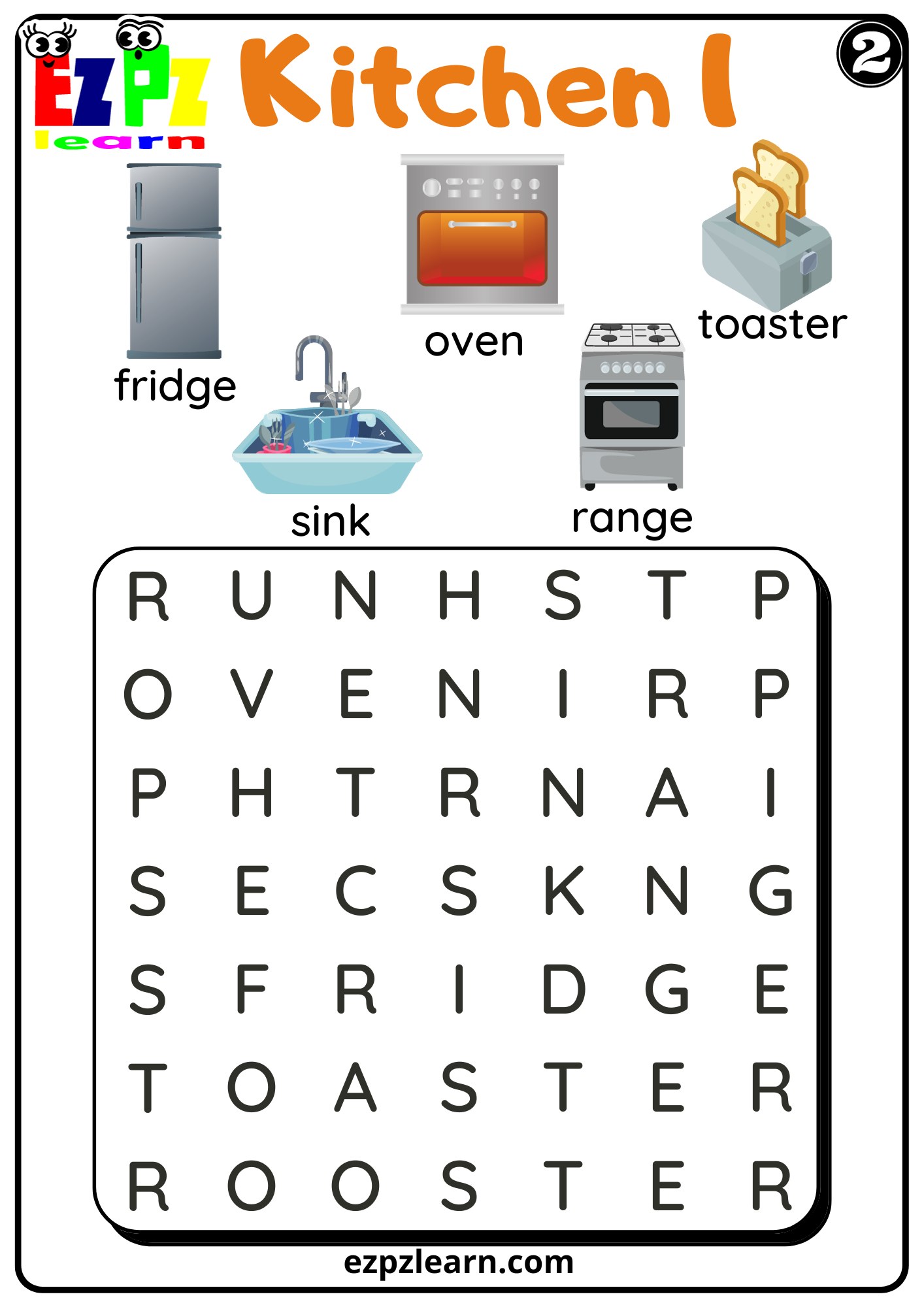Kitchen Appliances Word Search Worksheet for ESL PDF Download Set 2